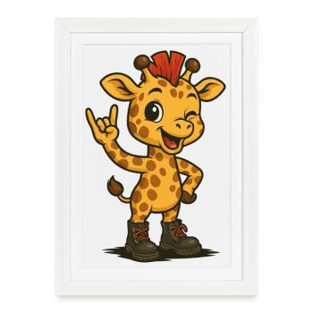 Girafe punk rock - Affiche encadrée (27 × 37 cm) - blanc - Devant