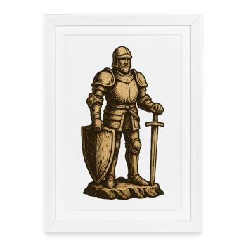 Chevalier en tenue de combat historique - Affiche encadrée (27 × 37 cm) - blanc - Devant