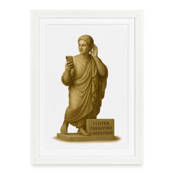 Antique statue with smartphone and quote - Framed poster (27 × 37 cm) - white - Front