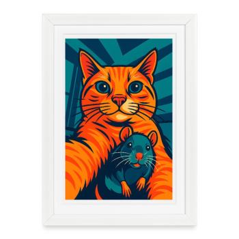 Drôle de chat orange chat et souris - Affiche encadrée (27 × 37 cm) - blanc - Devant