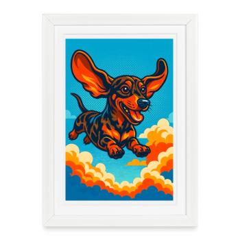 Vibrant Flying Dachshund Illustration - Framed poster (27 × 37 cm) - white - Front