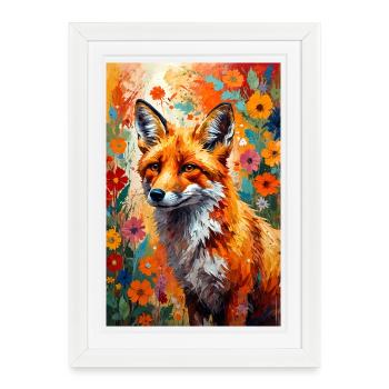 Fox flowers abstract fox lover gift - Framed poster (27 × 37 cm) - white - Front