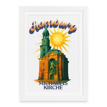 T-shirt Michel de Hambourg – Église Saint-Michel rétro - Affiche encadrée (27 × 37 cm) - blanc - Devant