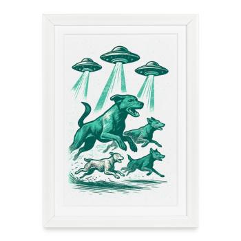 OVNIs extraterrestres Chiens OVNI rayonnants Cadeau vert rétro - Affiche encadrée (27 × 37 cm) - blanc - Devant