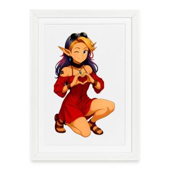 Zayra – Cœur Gest de la femme elfe magique en rouge - Affiche encadrée (27 × 37 cm) - blanc - Devant