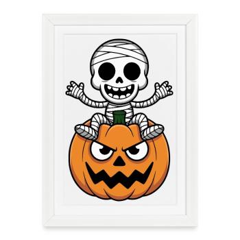 Squelette d’Halloween sur citrouille - Affiche encadrée (27 × 37 cm) - blanc - Devant