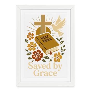 Sauvé par la grâce Illustration biblique - Affiche encadrée (27 × 37 cm) - blanc - Devant