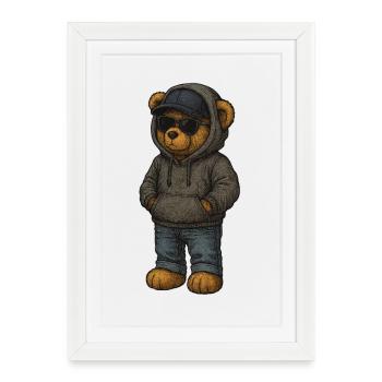 Sweat à capuche urbain Bear - Affiche encadrée (27 × 37 cm) - blanc - Devant