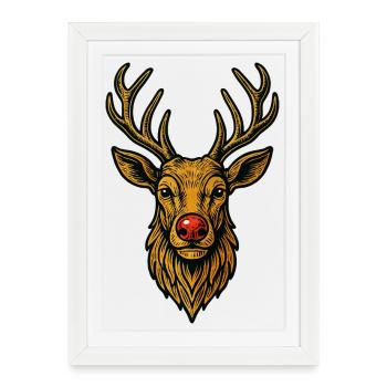 Renne de Noël vintage  - Affiche encadrée (27 × 37 cm) - blanc - Devant