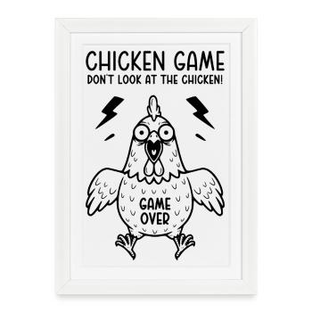Jeu du poulet Ne regardez pas le poulet Game over - Affiche encadrée (27 × 37 cm) - blanc - Devant