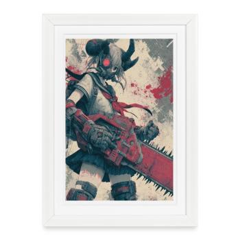Chasseur à la tronçonneuse cramoisi - Affiche encadrée (27 × 37 cm) - blanc - Devant
