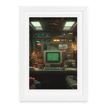 Console d’ordinateur rétro Holiday Glow - Affiche encadrée (27 × 37 cm) - blanc - Devant