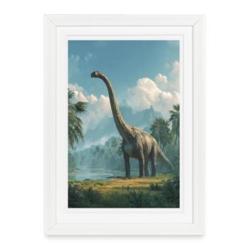 Dino Dawn Longneck - Affiche encadrée (27 × 37 cm) - blanc - Devant