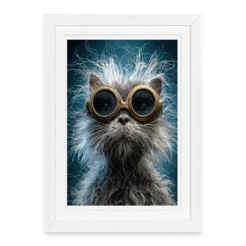 Lunettes de protection pour chat steampunk - Affiche encadrée (27 × 37 cm) - blanc - Devant