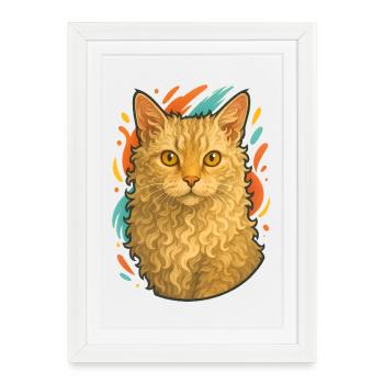 Chat LaPerm avec fond vibrant - Affiche encadrée (27 × 37 cm) - blanc - Devant