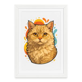 Chat Selkirk Rex dans le Pop Art coloré - Affiche encadrée (27 × 37 cm) - blanc - Devant