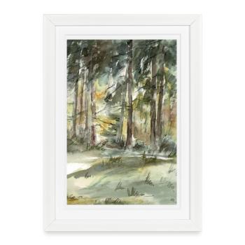 Lumière de la forêt dans la forêt aquarelle - Affiche encadrée (27 × 37 cm) - blanc - Devant