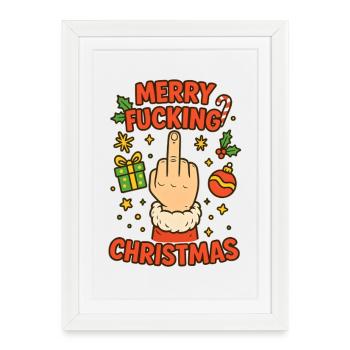 Merry Fucking Christmas Mittelfinger - Affiche encadrée (27 × 37 cm) - blanc - Devant