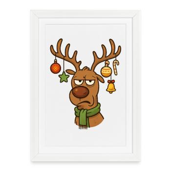 Renne de Noël - Affiche encadrée (27 × 37 cm) - blanc - Devant