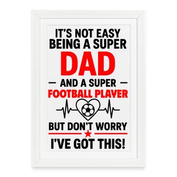 Cœur + Football – Super papa Joueur de football - Affiche encadrée (27 × 37 cm) - blanc - Devant
