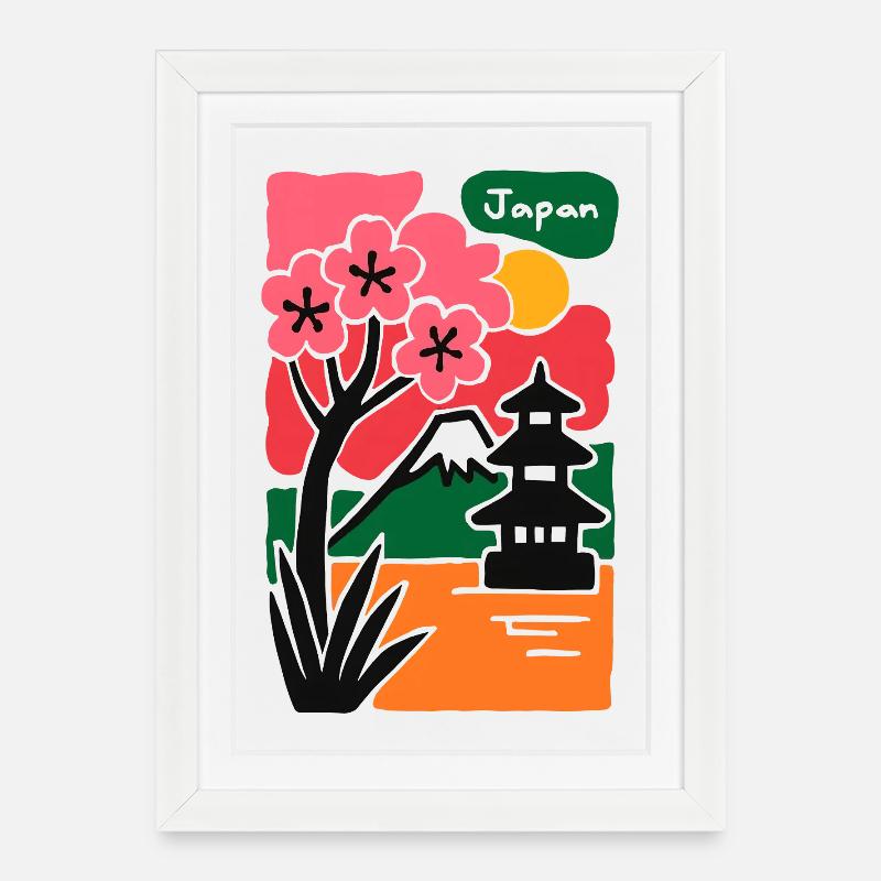 Sakura Tempel am See Japan - Gerahmtes Poster (27 × 37 cm) - Weiß