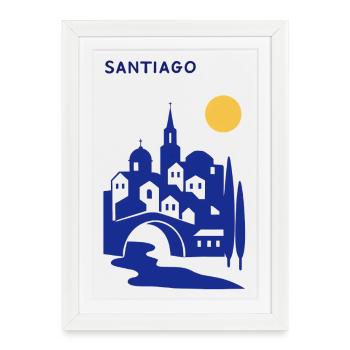 Silhouette de Santiago en soirée - Affiche encadrée (27 × 37 cm) - blanc - Devant