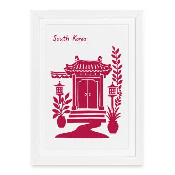 Porte du temple coréen en rose - Affiche encadrée (27 × 37 cm) - blanc - Devant