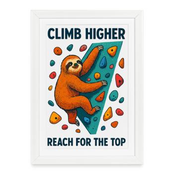 Escaladeur de bloc avec paresseux et escalade de blocs - Affiche encadrée (27 × 37 cm) - blanc - Devant