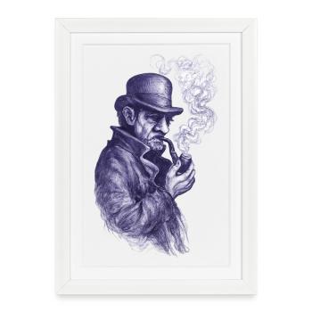 Pipe Smoker Detective in the Shadows - Framed poster (27 × 37 cm) - white - Front