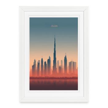 Dubai Skyline dans des teintes pastel - Affiche encadrée (27 × 37 cm) - blanc - Devant