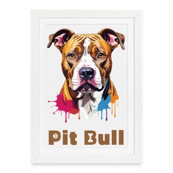Pitbull Portrait with Paint Splashes - Framed poster (27 × 37 cm) - white - Front