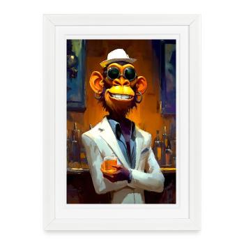 Singe en costume au bar - Affiche encadrée (27 × 37 cm) - blanc - Devant