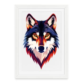 Colored Wolf Head Wolf Look Wolf Head Motif - Framed poster (27 × 37 cm) - white - Front