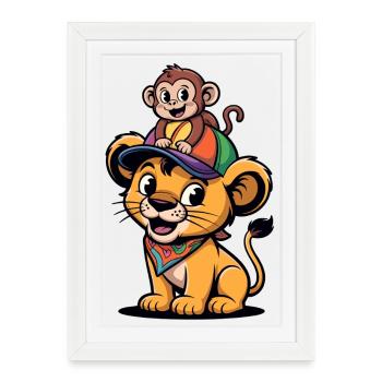 Little Lion with Monkey Companion - Framed poster (27 × 37 cm) - white - Front
