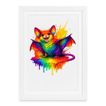 Éclaboussure de chauve-souris arc-en-ciel - Affiche encadrée (27 × 37 cm) - blanc - Devant