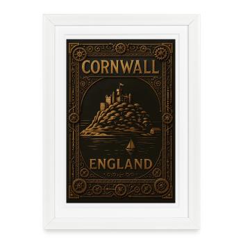 Cornwall England – Steampunk Travel Poster - Framed poster (27 × 37 cm) - white - Front