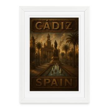 Cadix, Espagne – Affiche de voyage en bronze steampunk - Affiche encadrée (27 × 37 cm) - blanc - Devant