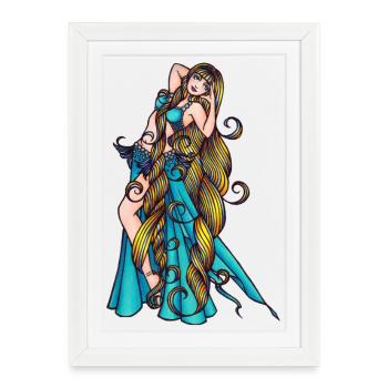 Azure Belly Dancer Aquarius with Long Hair - Framed poster (27 × 37 cm) - white - Front