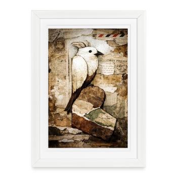 Perroquet blanc dans un collage vintage - Affiche encadrée (27 × 37 cm) - blanc - Devant