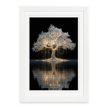 Arbre doré lumineux près de l’eau - Affiche encadrée (27 × 37 cm) - blanc - Devant