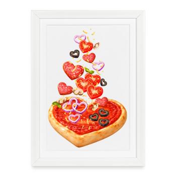 Pizza en forme de cœur avec illustration de salami - Affiche encadrée (27 × 37 cm) - blanc - Devant