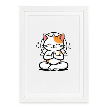 Cat Meditation Zen Pose - Framed poster (27 × 37 cm) - white - Front