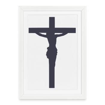 Jésus silhouette de croix - Affiche encadrée (27 × 37 cm) - blanc - Devant