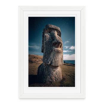 Moai cosmique sous la nuit étoilée - Affiche encadrée (27 × 37 cm) - blanc - Devant