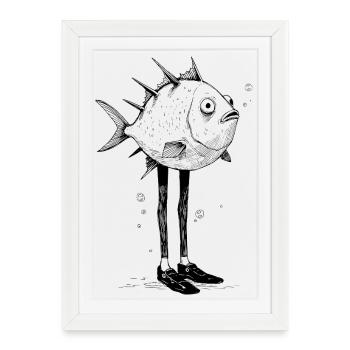 Motif cartoon Drôle de Poisson avec Pattes - Affiche encadrée (27 × 37 cm) - blanc - Devant