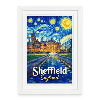 Sheffield, Angleterre, Nuit étoilée - Affiche encadrée (27 × 37 cm) - blanc - Devant