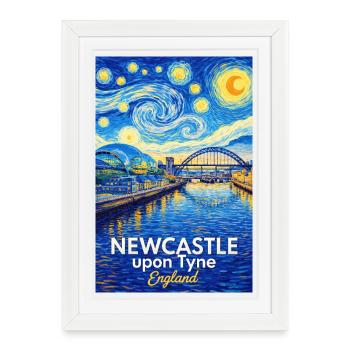Newcastle Tyne Starry Sky Artwork - Framed poster (27 × 37 cm) - white - Front