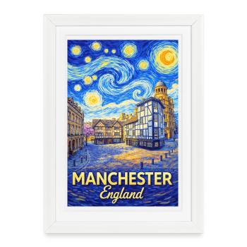 Manchester Angleterre Silhouette nuageuse - Affiche encadrée (27 × 37 cm) - blanc - Devant