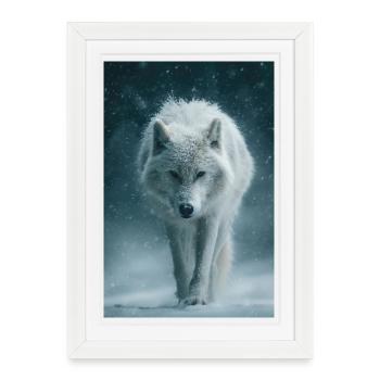 Arctic Wolf in Snowfall - Framed poster (27 × 37 cm) - white - Front