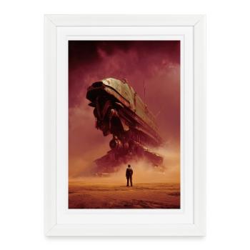 Pilote solitaire face à un mécha du désert - Affiche encadrée (27 × 37 cm) - blanc - Devant